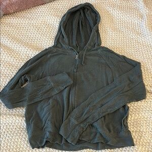 Aerie Dark Olive Green Hooded Zip-Up Sweatshirt